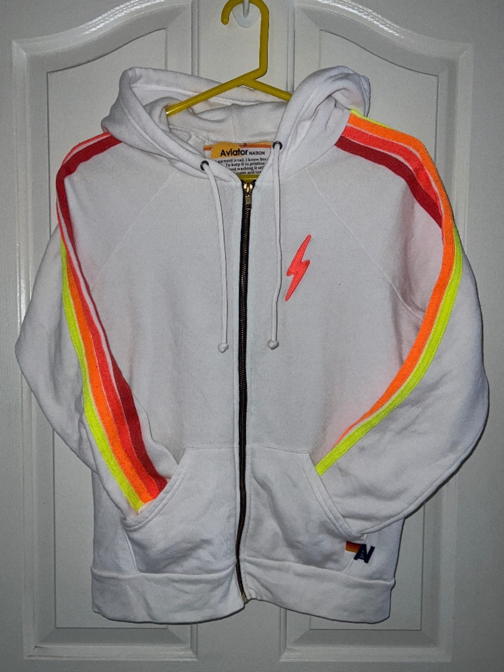 Aviator Nation -Small- neon bolt stripe zip hoodie